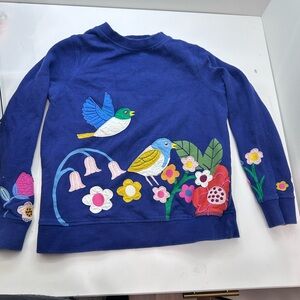 Mini Boden Navy Sweatshirt with Bird and Floral Embroidery appliqué